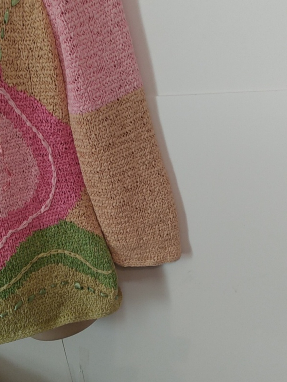 Pastel Floral Cottagecore Whimsy Lightweight Sweater Woven Ribbon Pink Yellow - Picture 5 of 11